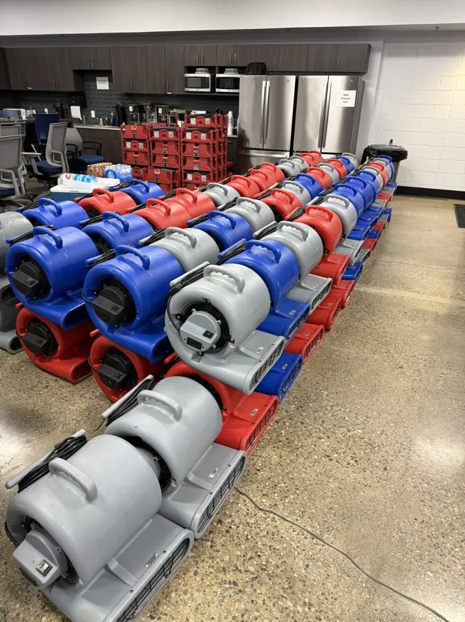 A large drying setup running across a commercial floor