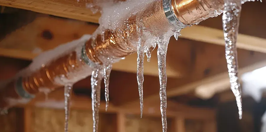 Frozen pipe with icicles that burst in a Forney, TX home