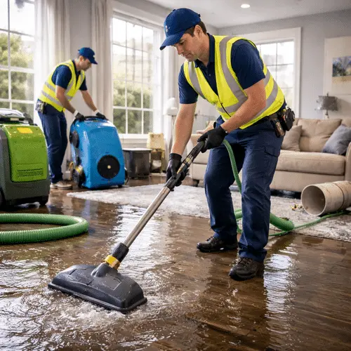 Truck-mounted and portable extraction of standing water in a Forney, TX home